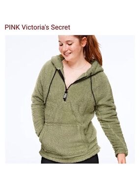 PINK Victoria's Secret Sage Green quarter Zip-Up Sherpa